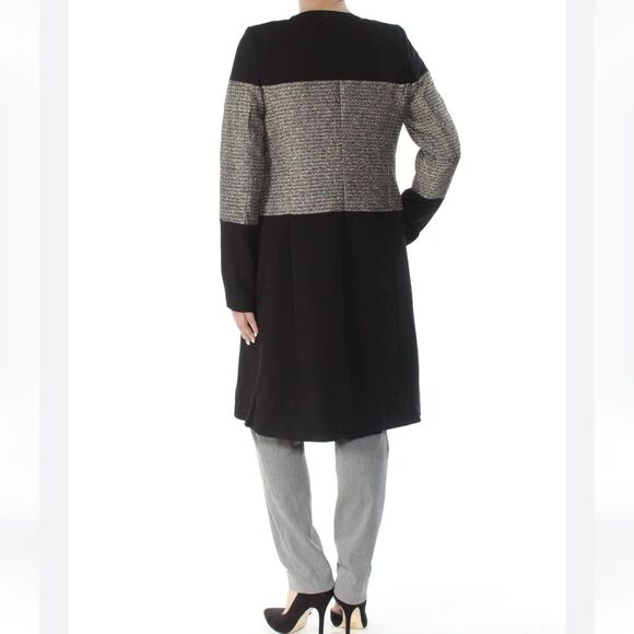 Calvin Klein black coat w/ gold & silver metallic beaded band, size 6 - Picture 6 of 13